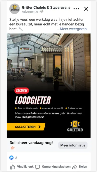 Meta-advertentie voor de vacature Loodgieter