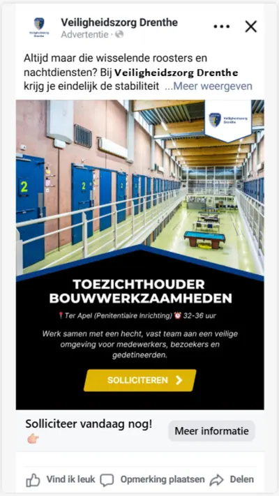 Meta-advertentie voor de vacature Toezichthouder bouwwerkzaamheden